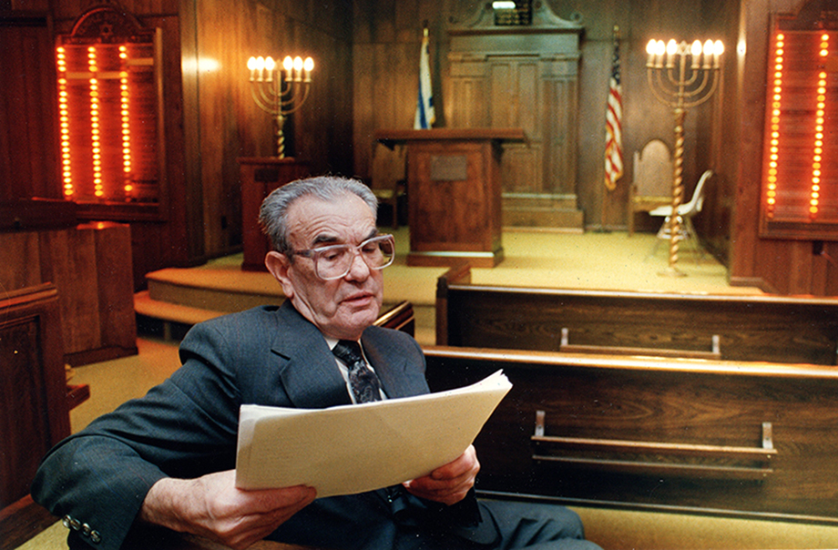 Beckley resident Max Lewin practices reading the names of select Holocaust victims during
Beckley's first Holocaust Day of Remembrace ceremony on April 14, 1991