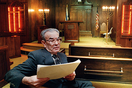 Max Lewin preparing to read the names for Beckley's first Holocaust
Remembrance Day in 1991